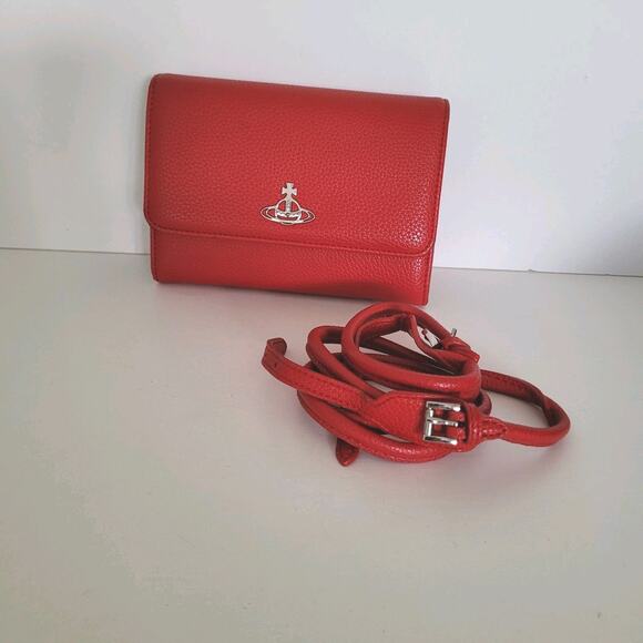 Vivienne Westwood Joanna Shoulder Bag Vegan Leather Wallet Red Small Convertible - Picture 1 of 14